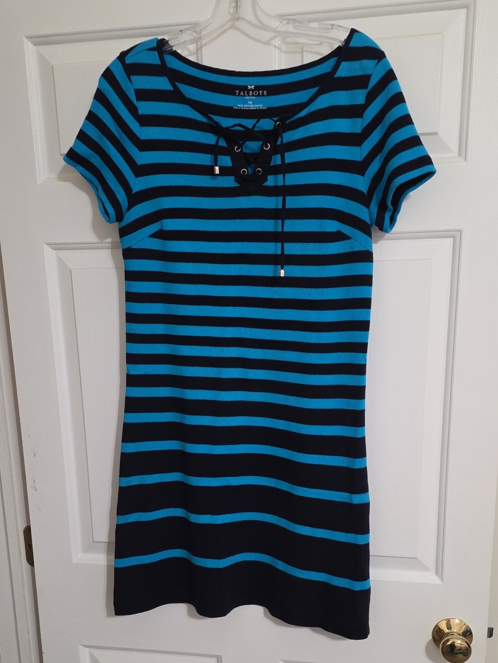 Talbots Black and Turquoise Striped Lace-Up Short Dress